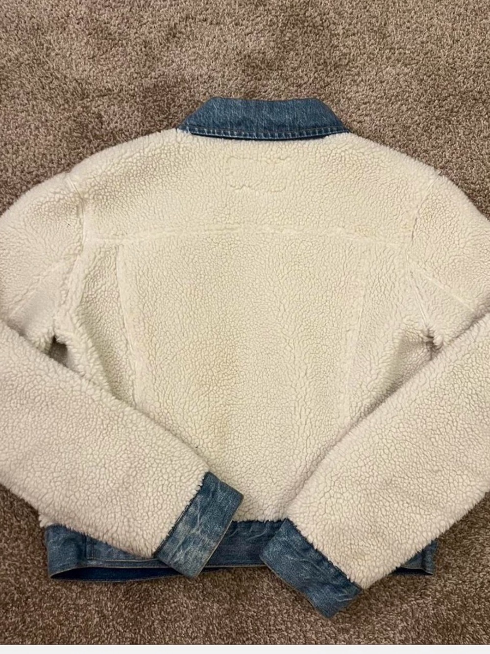 Anthropologie Cream Sherpa Jacket with Blue Denim Trim - Picture 3 of 3